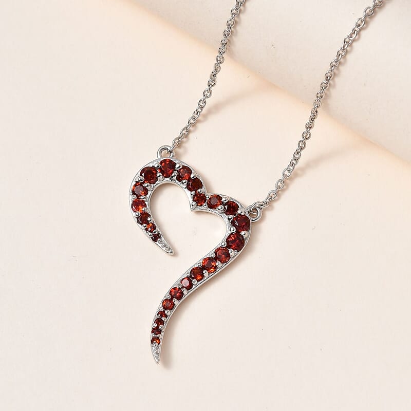 Mozambique Garnet Eternal Love Snake Heart Necklace 18 Inches in Platinum Over Sterling Silver 1.80 ctw