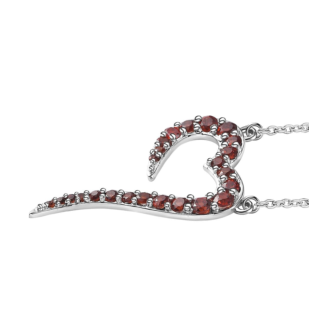 Mozambique Garnet Eternal Love Snake Heart Necklace 18 Inches in Platinum Over Sterling Silver 1.80 ctw