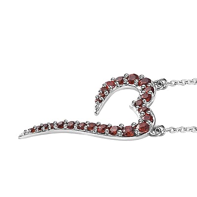 Mozambique Garnet Eternal Love Snake Heart Necklace 18 Inches in Platinum Over Sterling Silver 1.80 ctw