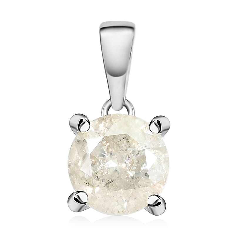 10K White Gold G-H I3 Diamond Solitaire Pendant without Chain 1.00 ctw