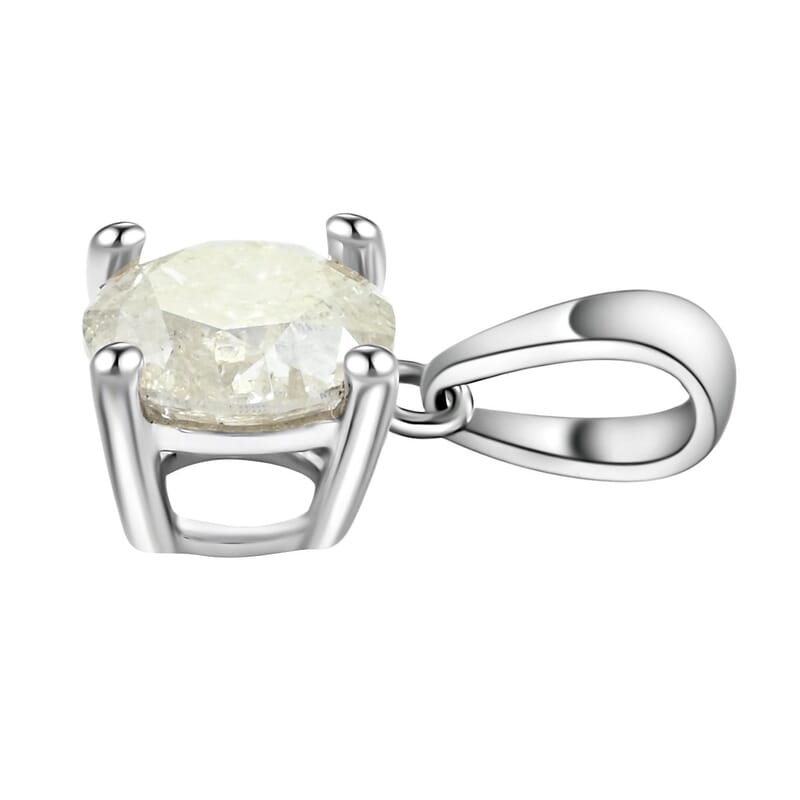 10K White Gold G-H I3 Diamond Solitaire Pendant without Chain 1.00 ctw