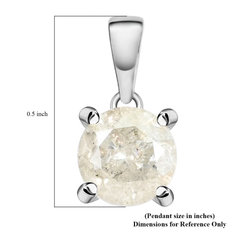 10K White Gold G-H I3 Diamond Solitaire Pendant without Chain 1.00 ctw