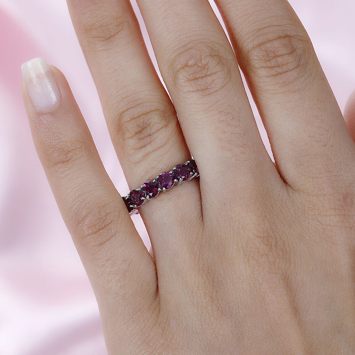Orissa Rhodolite Garnet Eternity Band Ring in Platinum Over Sterling Silver (Size 8) 5.65 ctw image number 2