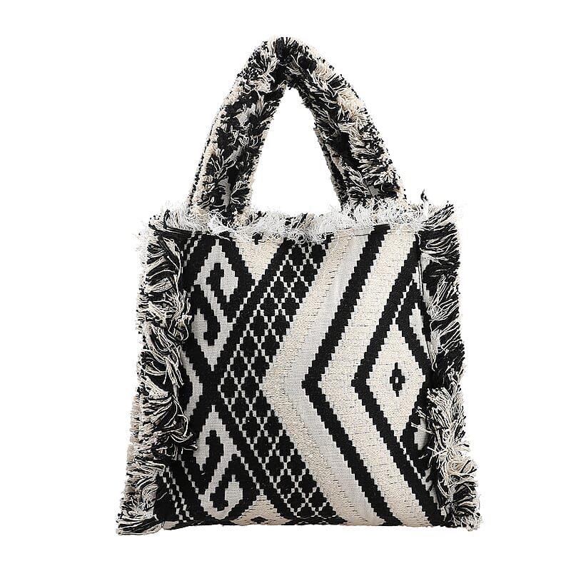 Black and White Handloom Fabric Tote Bag