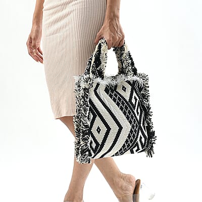 Black and White Handloom Fabric Tote Bag