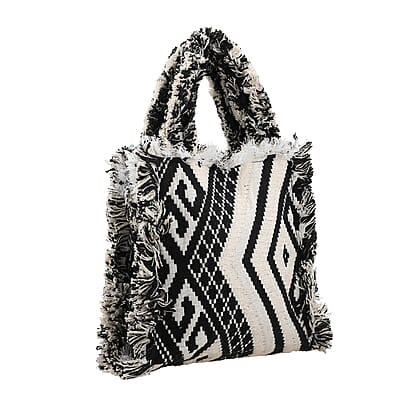 Black and White Handloom Fabric Tote Bag