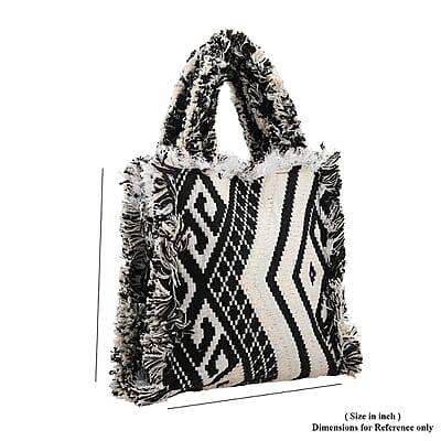 Black and White Handloom Fabric Tote Bag
