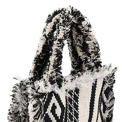 Black and White Handloom Fabric Tote Bag