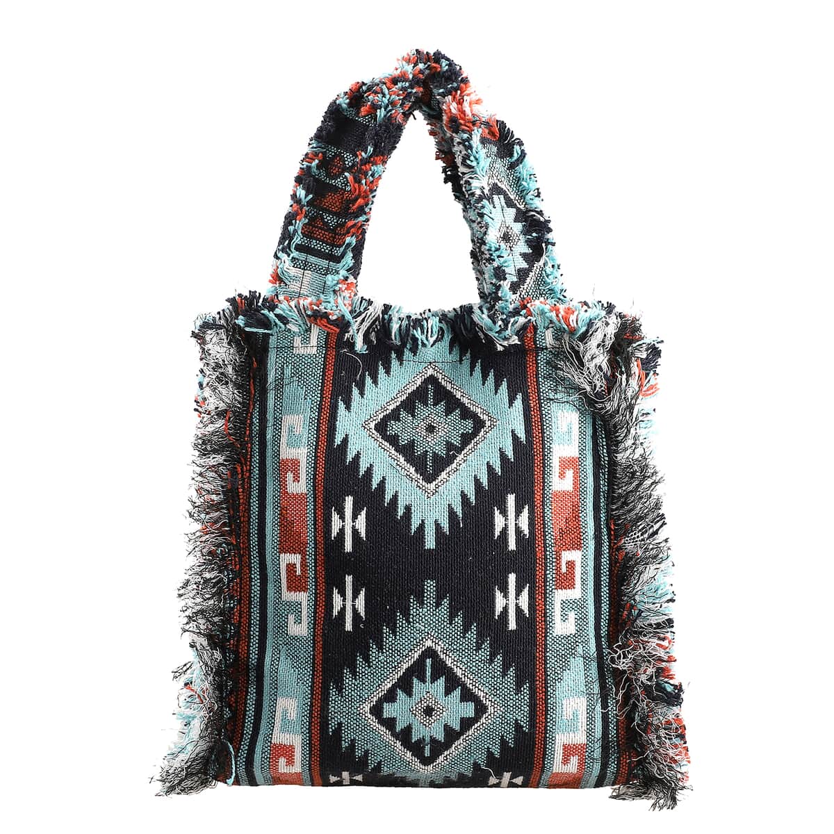 Black and Teal Handloom Fabric Tote Bag image number 0