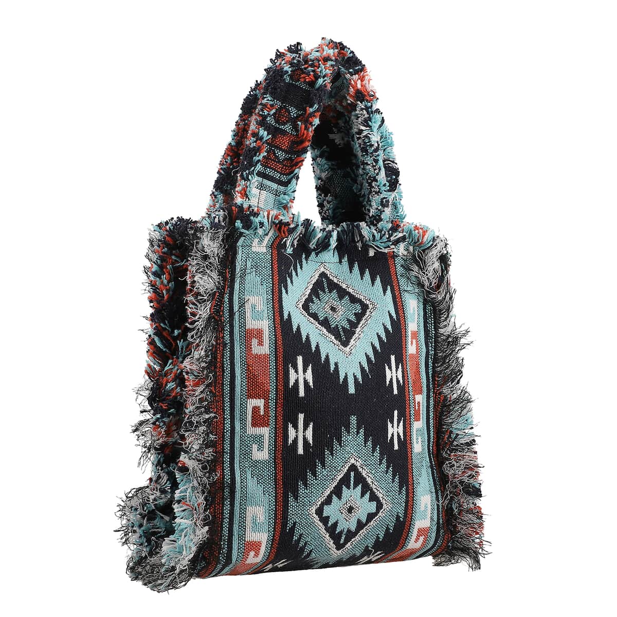 Black and Teal Handloom Fabric Tote Bag image number 3