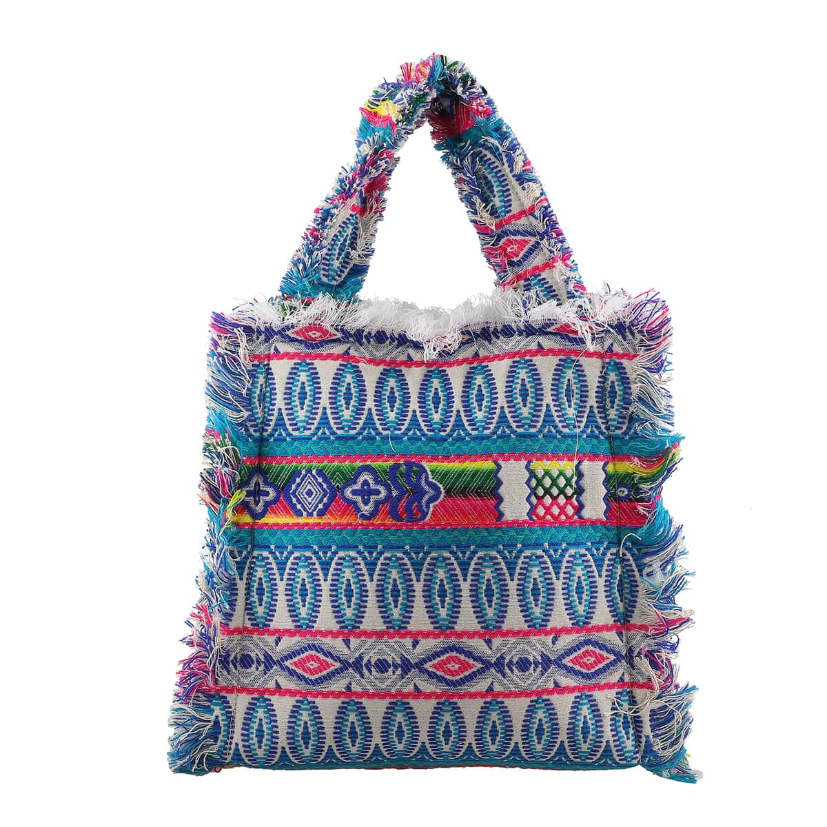 Teal Handloom Fabric Tote Bag image number 0