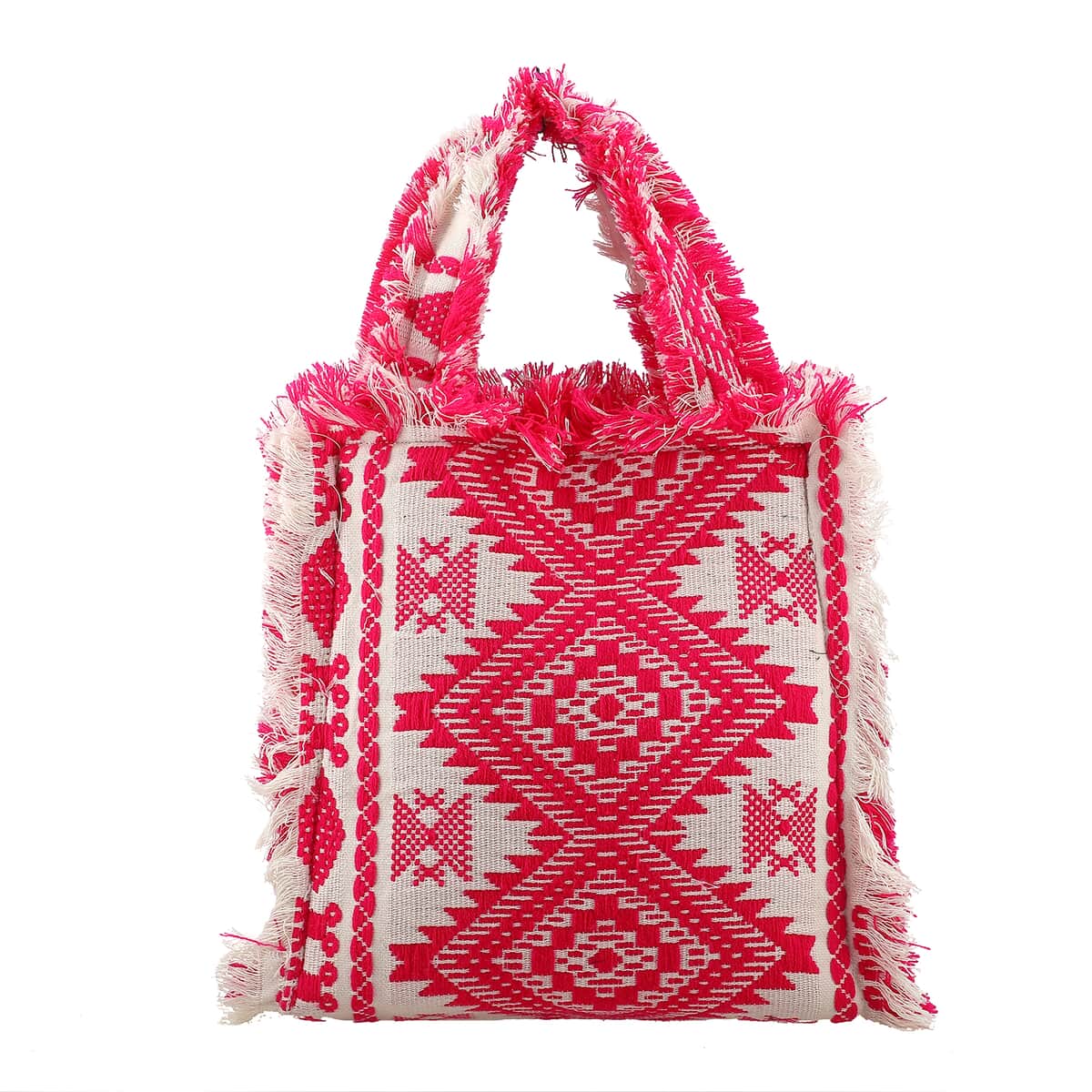 Pink and White Handloom Fabric Tote Bag image number 0