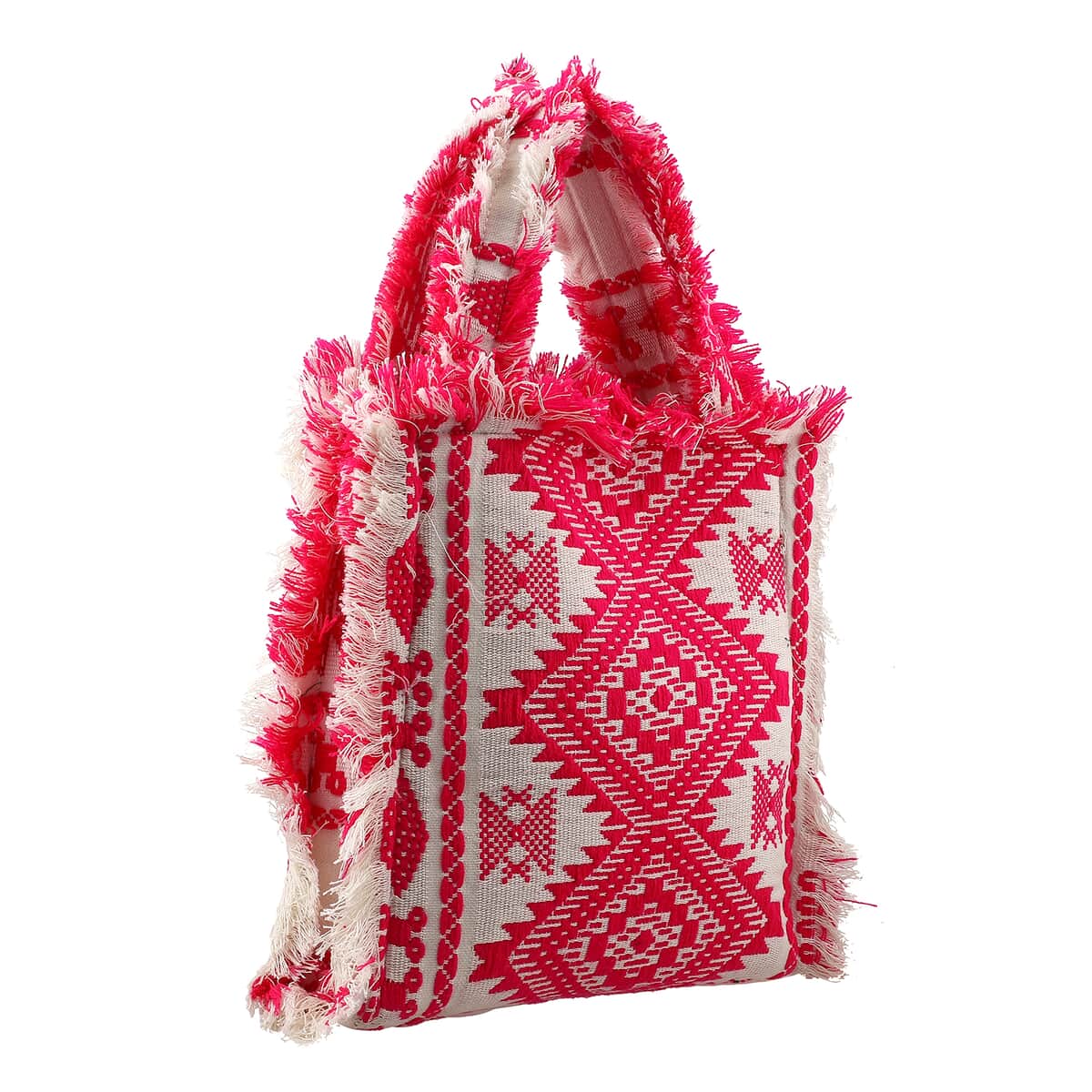 Pink and White Handloom Fabric Tote Bag image number 3