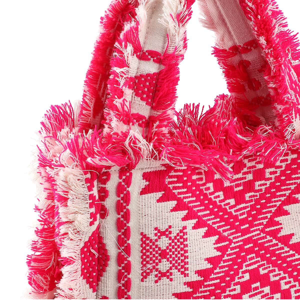 Pink and White Handloom Fabric Tote Bag image number 6