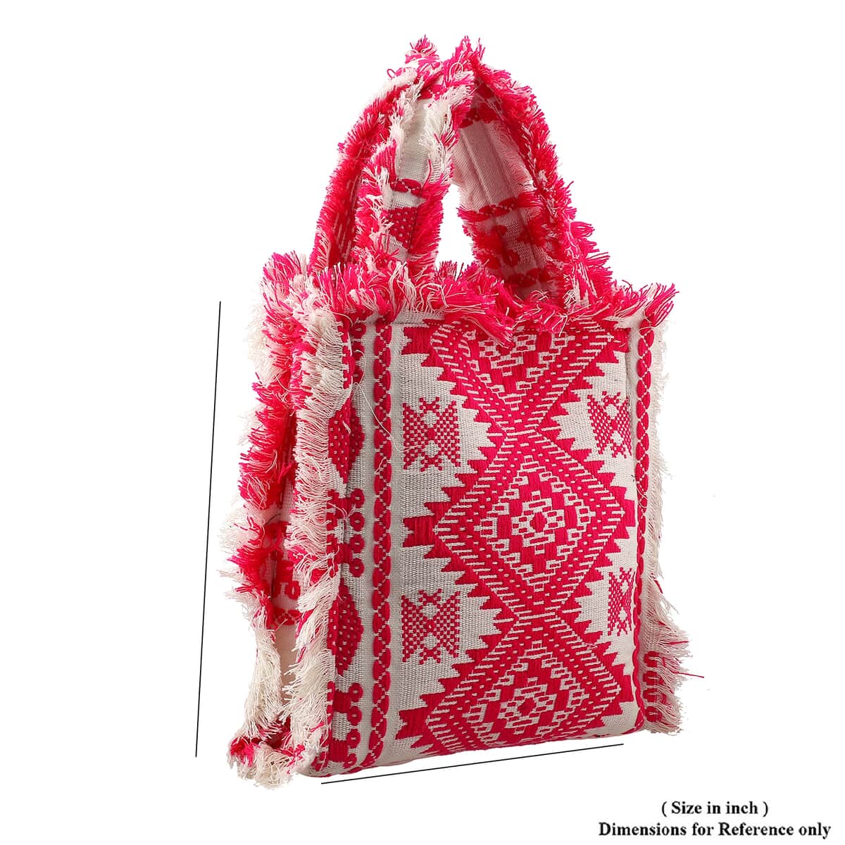 Pink and White Handloom Fabric Tote Bag image number 7