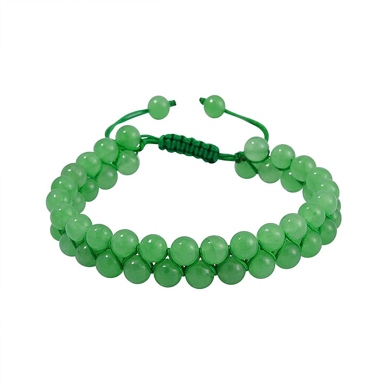 Green Jade (D) Beaded 2 Row Shamballa Adjustable Bracelet 90.00 ctw