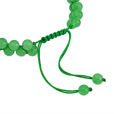 Green Jade (D) Beaded 2 Row Shamballa Adjustable Bracelet 90.00 ctw