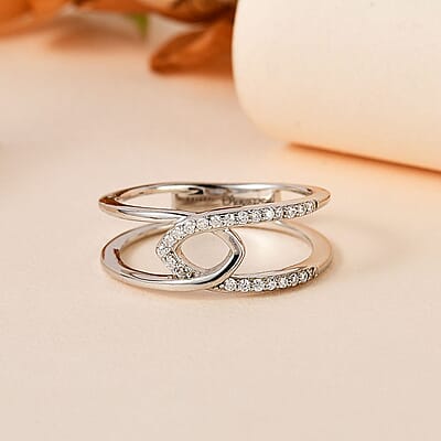 Moissanite Infinity Double Band Ring in Platinum Over Sterling Silver (Size 5.0) 0.40 ctw