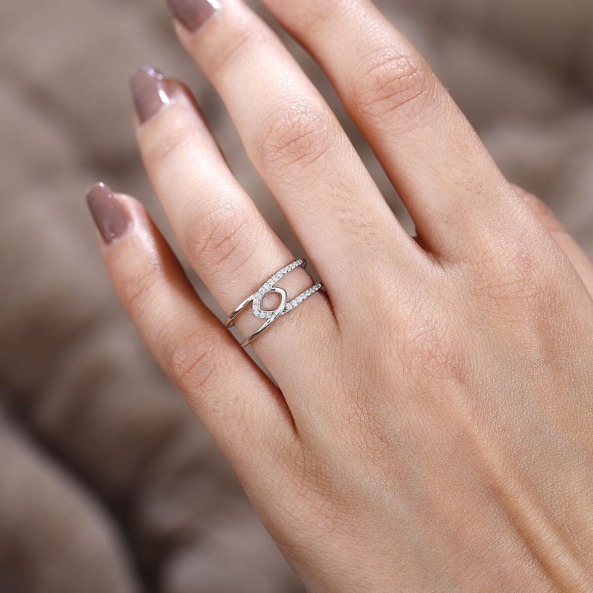 Moissanite Infinity Double Band Ring in Platinum Over Sterling Silver (Size 5.0) 0.40 ctw image number 2