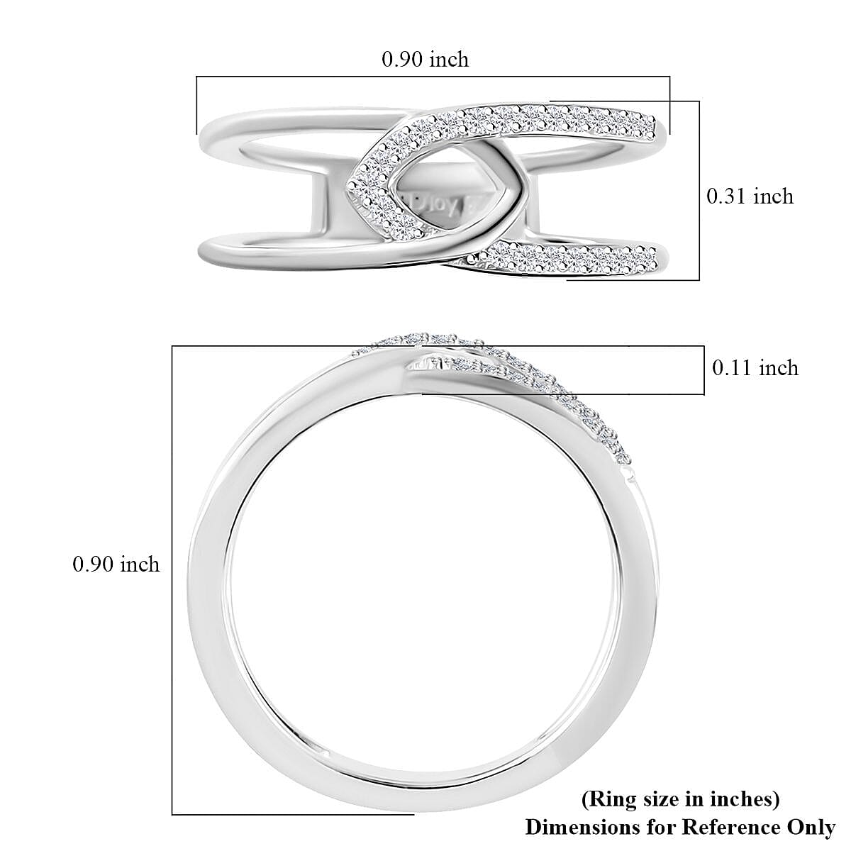Moissanite Infinity Double Band Ring in Platinum Over Sterling Silver (Size 5.0) 0.40 ctw