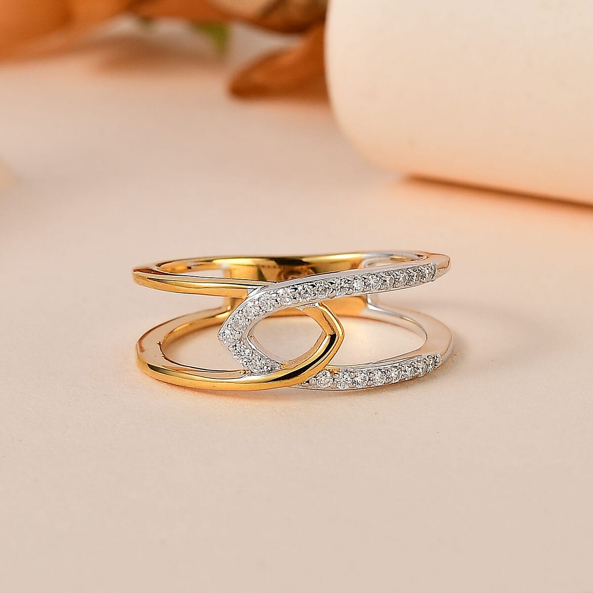 Moissanite Infinity Double Band Ring in 14K YG and Platinum Over Sterling Silver (Size 8.0) 0.40 ctw image number 1