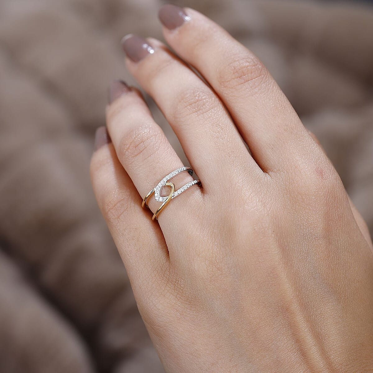 Moissanite Infinity Double Band Ring in 14K YG and Platinum Over Sterling Silver (Size 8.0) 0.40 ctw image number 2