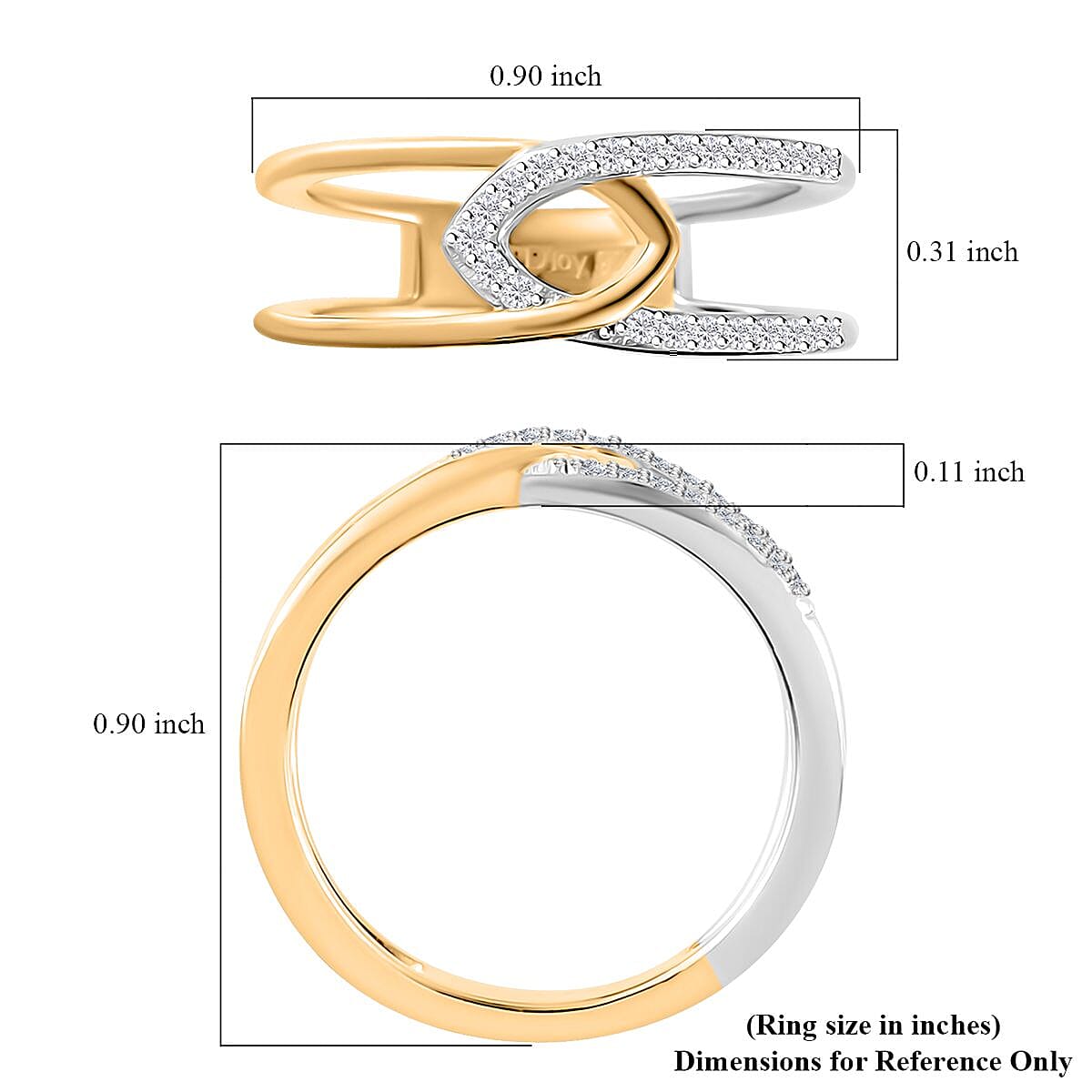 Moissanite Infinity Double Band Ring in 14K YG and Platinum Over Sterling Silver (Size 8.0) 0.40 ctw image number 5