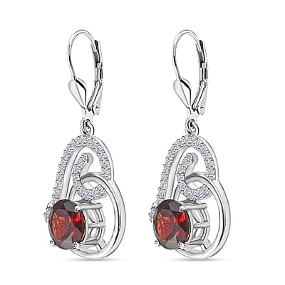 Mozambique Garnet and Moissanite Lever Back Heart Earrings in Platinum Over Sterling Silver 5.30 ctw
