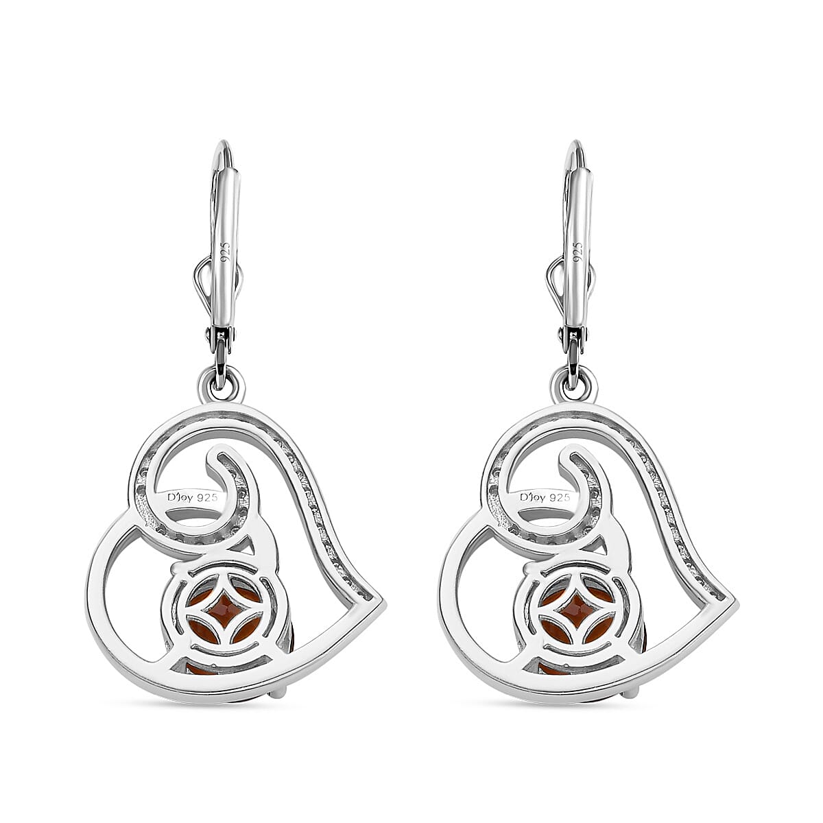 Mozambique Garnet and Moissanite Lever Back Heart Earrings in Platinum Over Sterling Silver 5.30 ctw