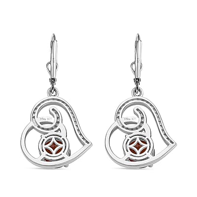 Mozambique Garnet and Moissanite Lever Back Heart Earrings in Platinum Over Sterling Silver 5.30 ctw
