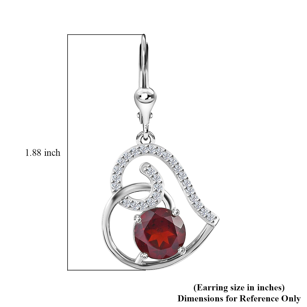 Mozambique Garnet and Moissanite Lever Back Heart Earrings in Platinum Over Sterling Silver 5.30 ctw
