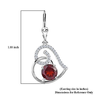 Mozambique Garnet and Moissanite Lever Back Heart Earrings in Platinum Over Sterling Silver 5.30 ctw