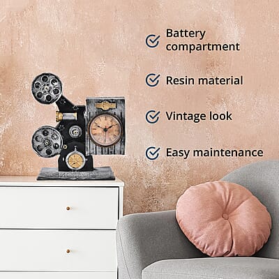 Vintage Movie Projector Pattern Resin Clock (AA Battery Not Included)