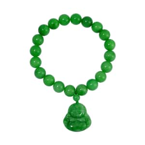 Green Jade (D) Carved Buddha and Beaded Stretch Bracelet 178.00 ctw