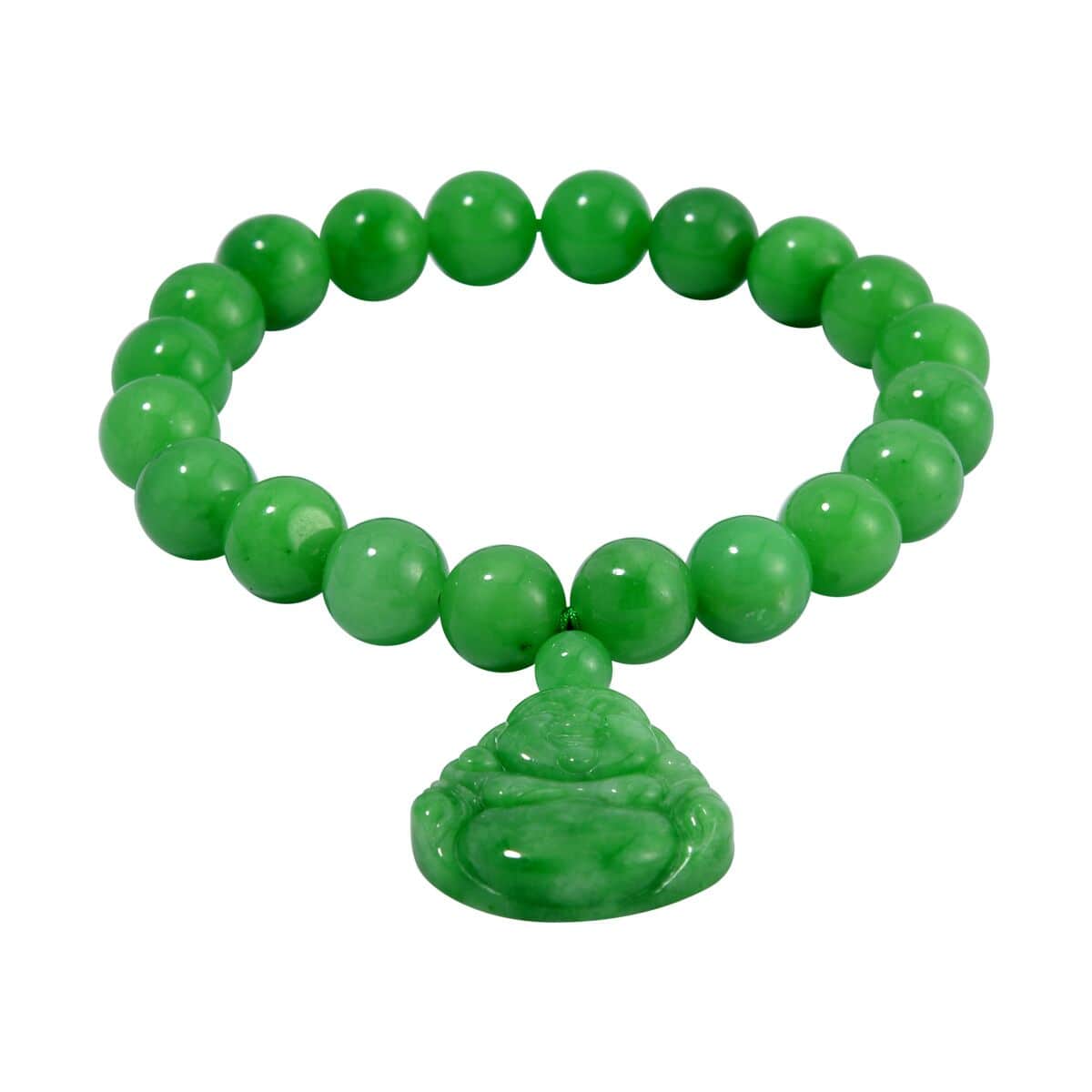 Green Jade (D) Carved Buddha and Beaded Stretch Bracelet 178.00 ctw image number 2