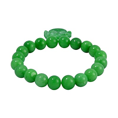 Green Jade (D) 178.00 ctw Carved Buddha and Beaded Stretch Bracelet