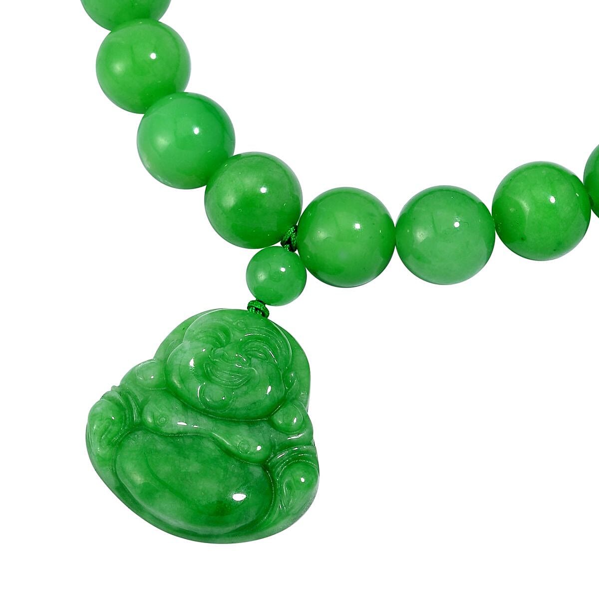 Green Jade (D) 178.00 ctw Carved Buddha and Beaded Stretch Bracelet