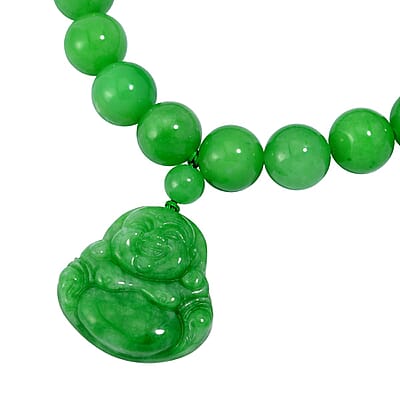 Green Jade (D) 178.00 ctw Carved Buddha and Beaded Stretch Bracelet