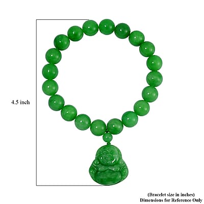 Green Jade (D) 178.00 ctw Carved Buddha and Beaded Stretch Bracelet