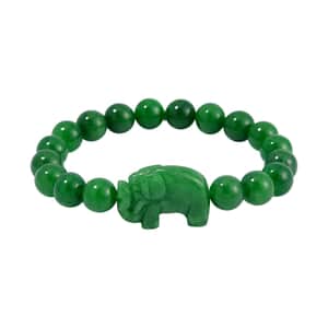 Green Jade (D) Carved Elephant and Beaded Stretch Bracelet 178.00 ctw