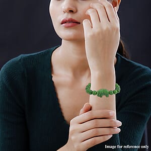 Green Jade (D) 178.00 ctw Carved Elephant and Beaded Stretch Bracelet