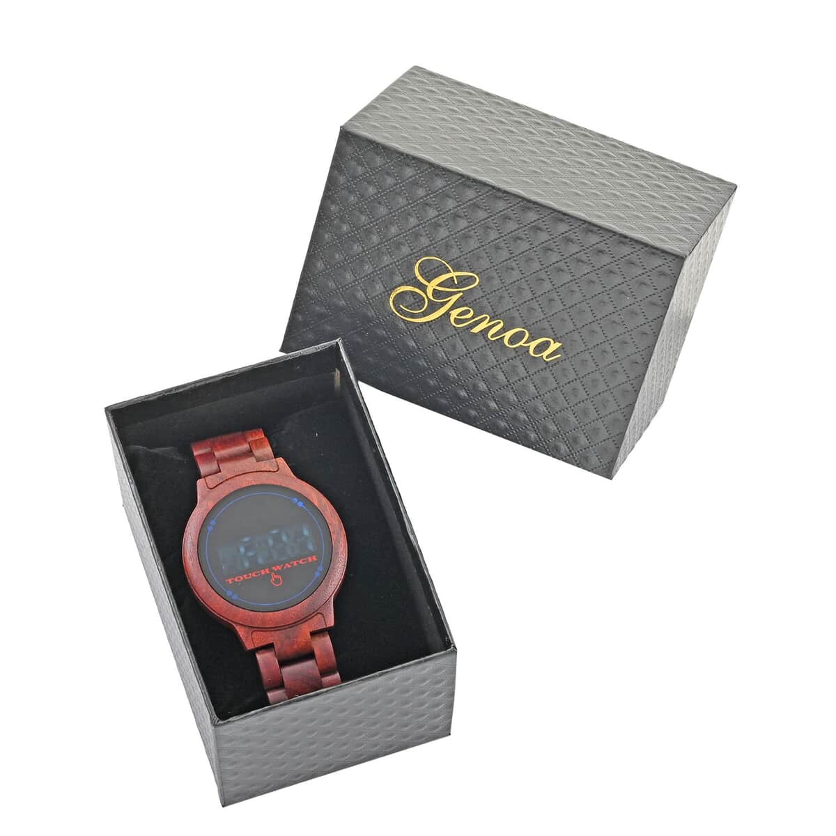 Genoa Electronic Movement LED Dial Watch with Red Sandalwood Strap (44mm) (6.0-7.0 Inch) image number 6