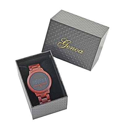 Genoa Electronic Movement LED Dial Watch with Red Sandalwood Strap (44mm) (6.0-7.0 Inch)