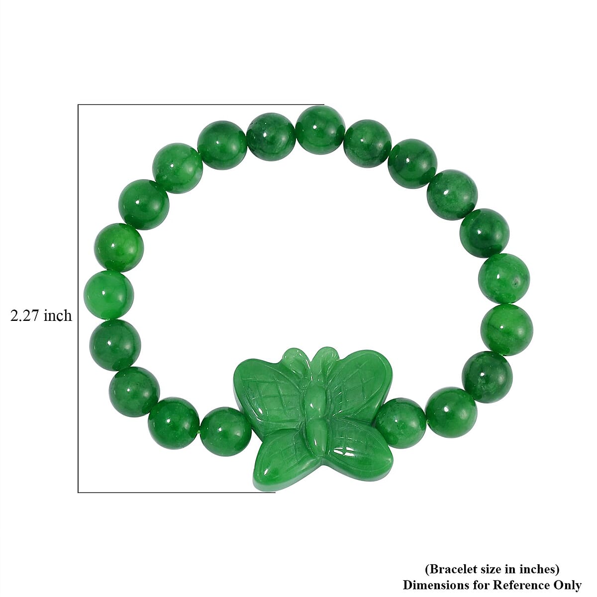 Green Jade (D) 178.00 ctw Carved Butterfly and Beaded Stretch Bracelet image number 4