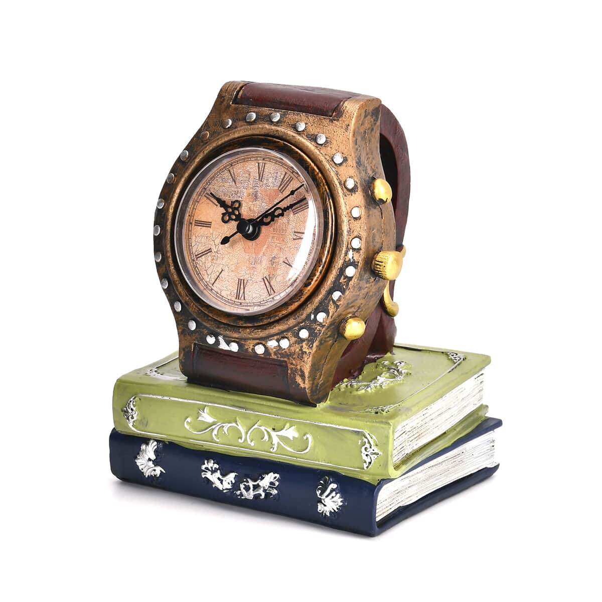 Watch Placed on Two Books Pattern Resin Clock (AA Battery Not Included) image number 2