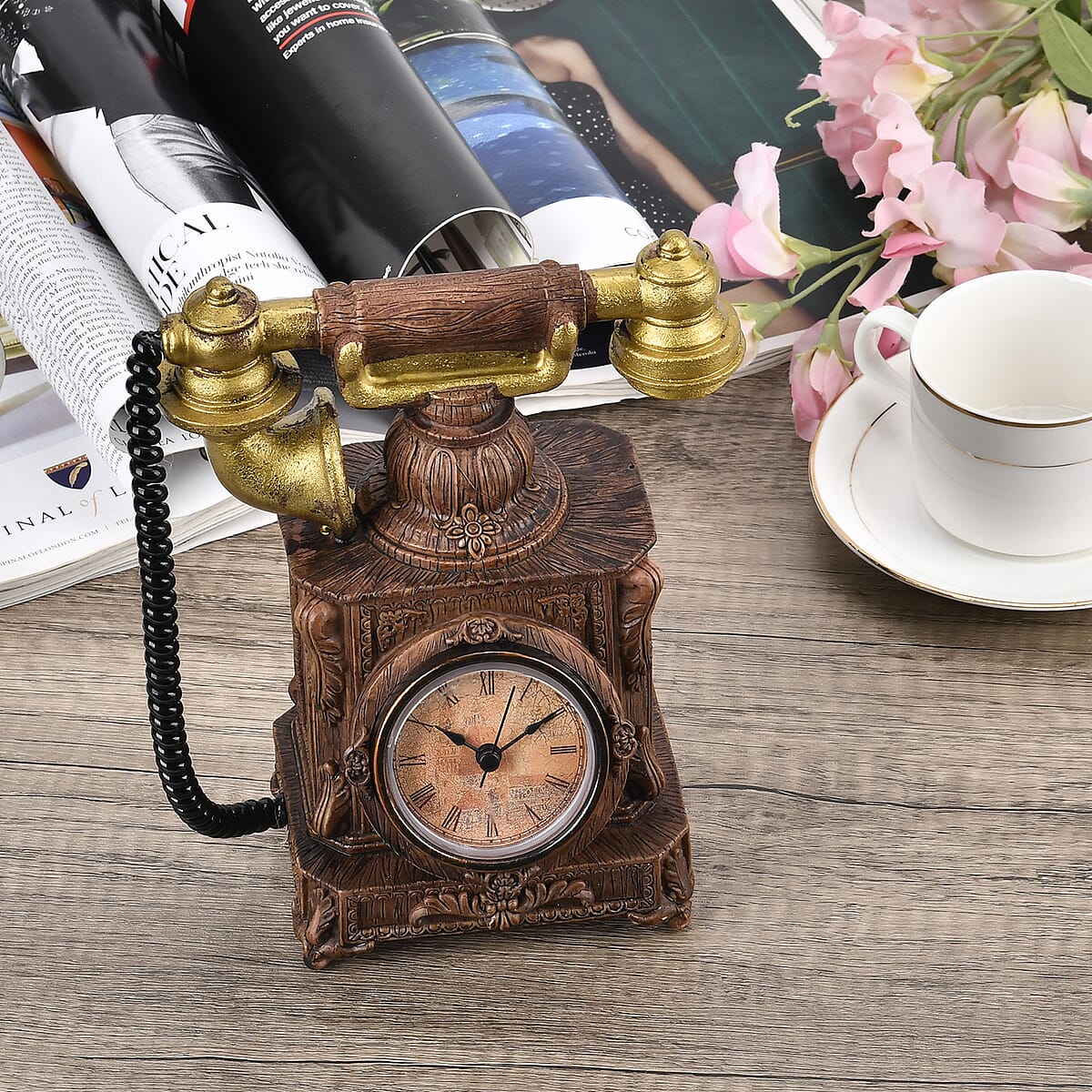 Vintage Telephone Pattern Resin Clock (AA Battery Not Included) image number 1