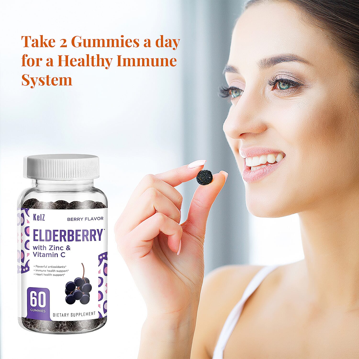Kelz Elderberry with Zinc and Vitamin C (Berry Flavor)