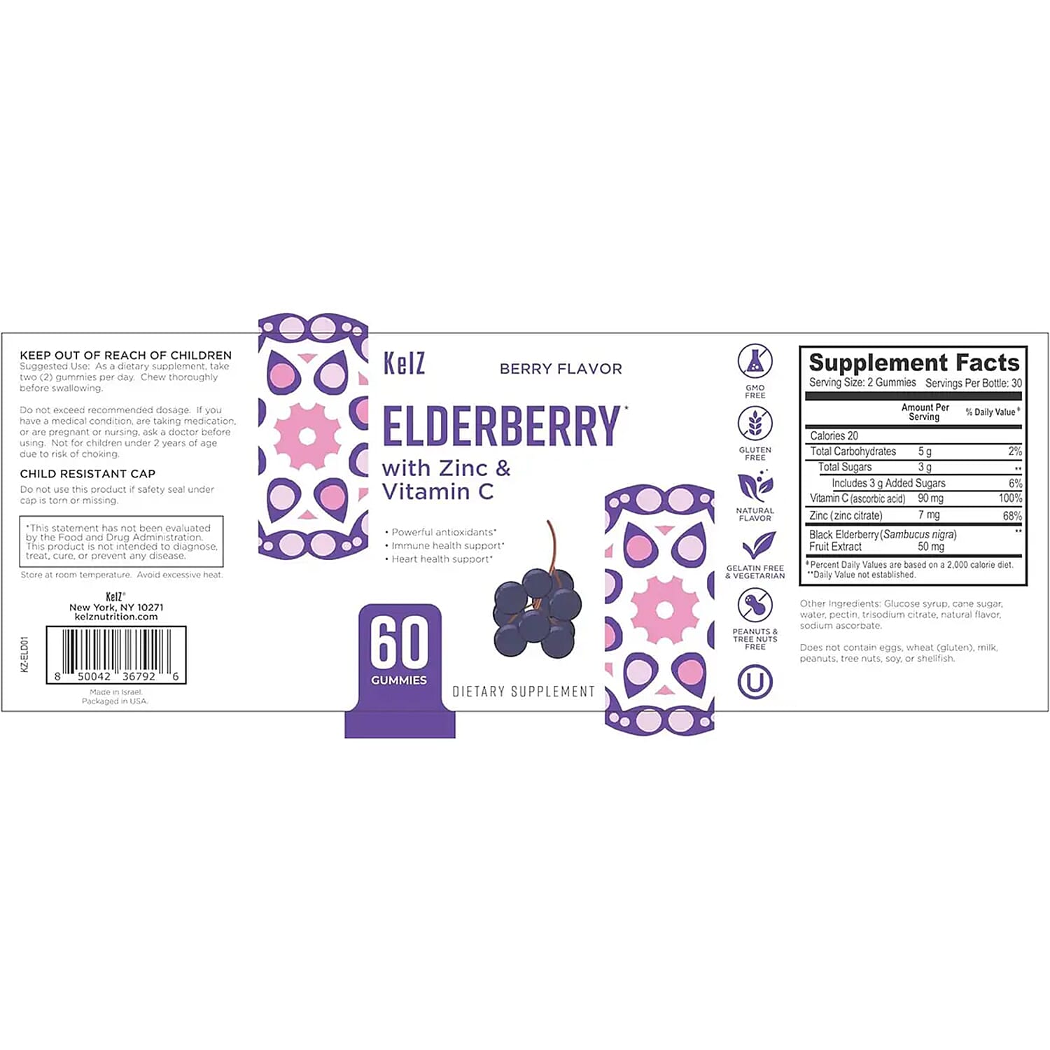 Kelz Elderberry with Zinc and Vitamin C (Berry Flavor)