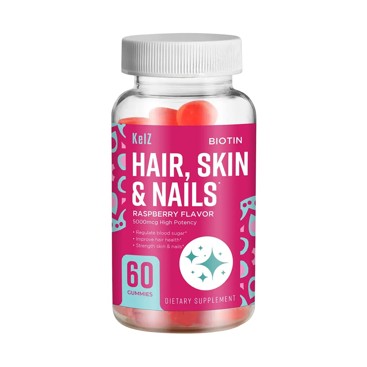 Kelz Biotin Hair, Skin & Nails Supplement (Raspberry Flavor) 60 Gummies image number 0