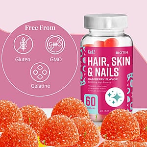 Kelz Biotin Hair, Skin & Nails Supplement (Raspberry Flavor) 60 Gummies